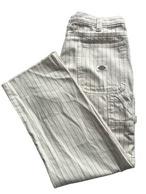 Dickies Pinstripe Carpenter Pants Beige Workwear Utility 34x29 Straight Leg
